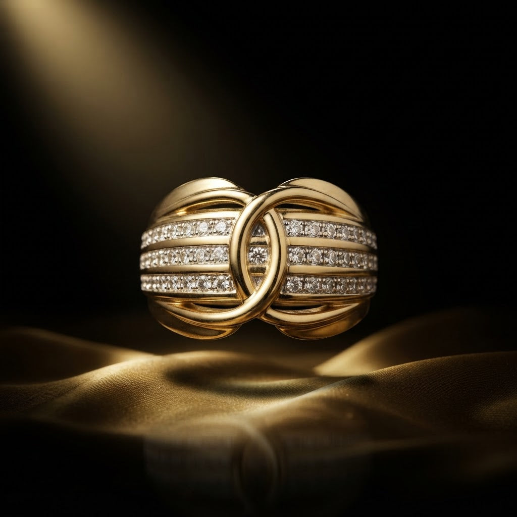 Anillo Trenzado con Circonias Oro 10K - Joyas JIA