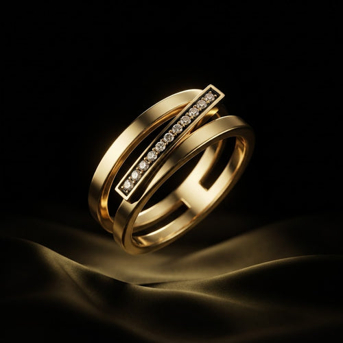 Anillo Doble Banda Oro y Negro con Circonias - Joyas JIA